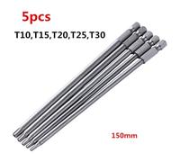 5pcs Torx Screwdriver Bit Set Hex Security Magnetic Head 150mm Extra Long T10 T15 T20 T25 T30 Electric Drill Bits