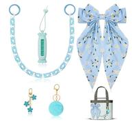 5PCS Tote Bag Accessory Set, Decorative Bow, Candy Lipstick Holder, Flower Charms & Acrylic Chain & Pom Pom Ball Compatible with YETI Camino 20/35/50 Carryall, Bogg Bag Charms for Women