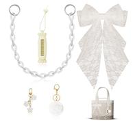 5PCS Tote Bag Accessory Set, Decorative Bow, Candy Lipstick Holder, Flower Charms & Acrylic Chain & Pom Pom Ball Compatible with YETI Camino 20/35/50 Carryall, Bogg Bag Charms for Women