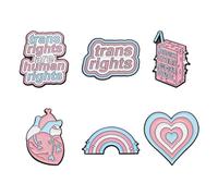 5PCs Trans Rights Are Human Rights Transgender Pride Heart Shape Lapel Pin Pins Badge Brooch Button Badges Heart Organ Rainbow Enamel Pin