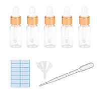 5Pcs Transparent Dropper Bottle 10ML Plastic Eye Dropper Bottles for Essential Oil Pipette Refillable - with Measured Pipette, Funnel and Labels (White + Gold Cap)