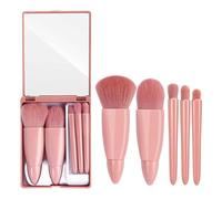5Pcs Travel Makeup Brush Set Portable Makeup Brush Kit for Foundation Blushes Eyeshadow and Powder(Case with Mirror)