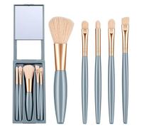 5Pcs Travel Makeup Brush Set with Mirror Easy-taken Mini Makeup Brush Set Blue Mini Makeup Brushes Travel Set Eye Shadow Brushes for Eyeshadow Blush Contour