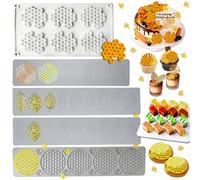 5PCS Tuile Molds Silicone Honeycomb Leaf Baking Mold,Acxydm Honeycomb Mold Silicone and Leaves, Fondant Molds with Bee Silicone and Leaf Mold, 3D Chocolate Molds Set for Making Sugar Craft,Cupcakes