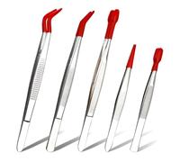 5pcs Tweezers with Rubber Tips Set Silicone Tipped Tweezers PVC Coated Precision Tweezer Non Marring Long Tweezer for Stamp Coins, Crafting, Jewelry, Electronics, and Lab Work