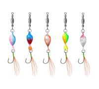 5Pcs Twisted Metal Fishing Lures Jigging Baits 360 Degree Rotating Artificial Hard Baits with Feather Spoon Lures Fishing Accessories