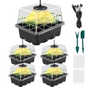 5Pcs Upgrade Seed Starter Tray with Grow Light Gardening Plant Germination Trays Kit with Adjustable Brightness and Humidity Timing Reusable Seedling Starter Growing Trays for Seed Growing (black)