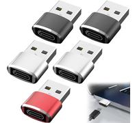 5PCS USB C to USB Adapter USB C Female to USB Male Adapter for iPhone 16 15 Type C to USB Adaptor Car Charger Adapter USB Converter for Mobile Phone and Laptops etc.(Silver,Red,Black,Gray)