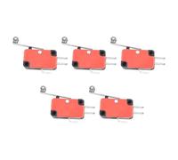 5pcs V-156-1C25 Limit Travel Switch with Long Hinge Roller, Momentary SPDT Snap Action, 250V 15A Self-Reset Micro Switch for Industrial Control Applications, Silver Contact Point, Plastic and Metal