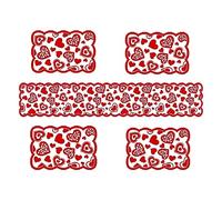 5PCS Valentines Day Table Runner Red Heart Lace Tablecloth with Placemats Romantic Centerpiece Heart Lace Table Runner