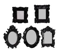 5PCS Vintage Decorative Picture Frames, Oval, Square & Rectangular Resin Photo Frames, 5 Size Black Gothic Wall Hanging Picture for Home, Bar, Hotel, Party Decor
