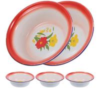 5pcs Vintage Enamel Bowl 20x20x5.6cm Floral Soup Dish for Kitchen Use | Smooth Surface, Compact Design, Suitable for Rice, Salad, Ramen, Picnics, Home Cooks or Restaurant Staff Random Style