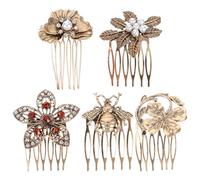 5pcs Vintage Golden Alloy Side Comb Hair Fixing Clip for Women | Pearls and Diamonds Accents, Smooth Polished Finish, Rust Resistant, Not Easy to Fade