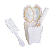 5Pcs Vintage Hair Brush Set Hand Mirror Comb Set with Hand Mirror, Detangling Hair Brush, Rat Tail Comb, and Holder with Embossed Flower for All Types (White), H
