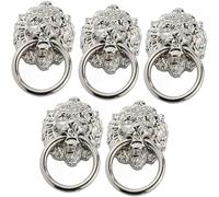 5pcs Vintage Lion Head Door Knocker - Elegant Alloy Tiger Head Handles for Home Gates - Chairs & Knobs Unique Decorative Pull Rings for Stylish Entrances (Silver)