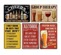 5Pcs Vintage Metal Tin Sign Set for Home Bar Man Cave Pub - Retro Rustic Wall Decor with Funny Beer & Alcohol Designs - Ideal for Garden Shed, Indoor & Outdoor Use - 20 x 30 cm