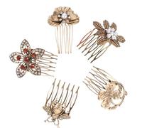 5pcs Vintage Rhinestone Leaf Pearl Hair Comb Clip for Bridal Updos | Golden Alloy Finish, Inlaid Pearls and Diamonds, Extra Pin Included for Parties, Proms, Holidays