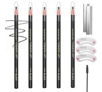 5PCS Waterproof Black Eyebrow Pencil Set - Sweat-Resistant Peel-Off Brow Pencils with Blades, Brow Stencil & Brush for Smooth Outlining, Natural Shaping, Filling & Defined Long-Lasting