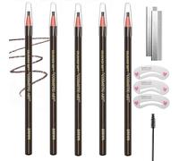 5PCS Waterproof Brown Eyebrow Pencil Set - Sweat-Resistant Peel-Off Brow Pencils with Blades, Brow Stencil & Brush for Smooth Outlining, Natural Shaping, Filling & Defined Long-Lasting