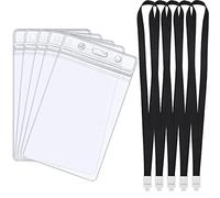 5PCS Waterproof Card Holder for Lanyard, Clear Waterproof Badge HoldersVertical, ID Card Holders Plastic, Staff Lanyards for Neck with Card Holder for Business Office Exhibition Conference