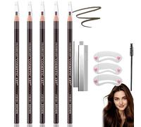 5PCS Waterproof Eyebrow Pencil Kit with Blades - Stencils & Brush, Peel-Off Sweat-Resistant Formula for Precise Outlining, Natural Brow Shaping, Smooth Filling and Long-Lasting Brown (Natural Brown)