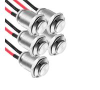 5PCS Waterproof Push Button, 12mm Stainless Steel Normally Open Metal Push Button, Round Prewired Momentary Metal Push High Head Start Button Switch for Car Trumpet Home Doorbell 12V 24V 110V 250V