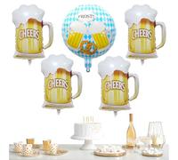 5Pcs Whiskey Bottle Party Balloons Champagne Birthday Decorations - 4 Giant Beer Foil Balloons, 1 Beer Glass Foil Balloon, 73x51cm and 46cm, Perfect for Party and Festival Decoration