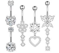 5PCS White Belly Button Bars Flower shape Heart Shaped Belly Button Bar Belly Bars Butterfly Belly Bar Belly Button Piercing Accessory Piercing Jewellery Pendant