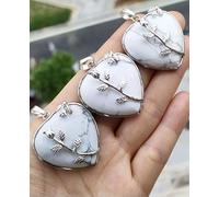 5pcs White Turquoise Gems Heart Pendants Love