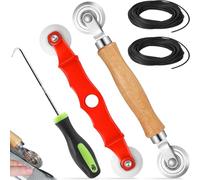 5Pcs Window Screen Spline Roller Tool with Wooden Handle & Nylon/Metal Bearing Wheels, Yarn Installation Pressing, Door Mesh Screen Changing Repair Kit with Spline Removal Hook & 20M Rubber Strip