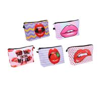 5pcs Women Makeup Bag with Red Lip Print, Polyester Zip Pouch | Lightweight Organizer for Lipstick and Brushes, Purse Backpack Luggage Storage, Waterproof Surface