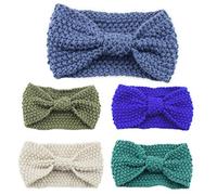 5Pcs Women Winter Crochet Knit Buttons Headband Solid Color Bowknot Ear Warmer