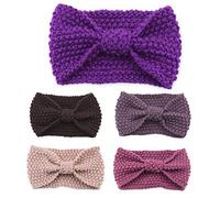 5Pcs Women Winter Crochet Knit Buttons Headband Solid Color Bowknot Ear Warmer