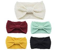 5Pcs Women Winter Crochet Knit Buttons Headband Solid Color Bowknot Ear Warmer