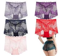 5pcs Women's Flower Pattern Satin Briefs,Plus size mid-rise seamless sexy lace panties,Sexy Underwear for Women (8,XL)