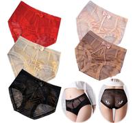 5pcs Women's Triangle Pants Lace Panties High Waist Underwear,High Waisted Tummy Control Briefs No Show Briefs (1,L)