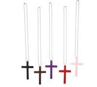 5pcs Wood Cross Necklace for Men with Adjustable String, Lightweight | Natural Wood Texture, Decorative Hanging Use, Wall Ornament or Car Mirror Display, One Pack