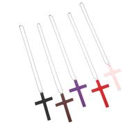 5pcs Wood Cross Pendant Necklace for Men Adjustable String Lightweight | Natural Wood Texture, Simple Faith Style, Car Rearview Mirror Hanging, Wall Ornament