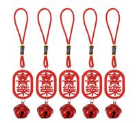 5pcs Wood Hanging Decor Red Bell Pendant Chinese Joy Character