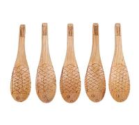 5Pcs Wood Rice Spoon Innovative Fish-Shaped Carving Soup Ladle Tableware Kitchen Utensil