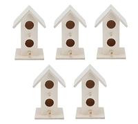 5Pcs Wooden Birdhouse Garden Weatherproof Nesting Bird Cage for Bluebird Finch Chickadee, with Ventilation Holes and Stands, DIY Decorative Outdoor Bird House Kit