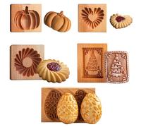 5PCS Wooden Cookie Molds, Wooden Cookie Biscuit Mold Baking Cookie Molds Woodens Carved Molds Cookie Cutter Embossing Mold, DIY Shapes Cookie Stamp (5pcs -B)