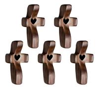 5pcs Wooden Cross,Cross My Heart From the Holy Land,Jesus Wooden Pocket Cross Heart Stress Relief Gifts Thumb Holding Cross Awesome Gifts