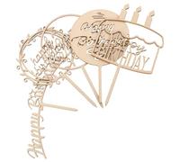 5Pcs Wooden Happy Birthday Cake Topper Picks for Cakes Cupcakes Party Decor | Rustic Brown Style, Versatile Centrepiece Accent for Home Bakers, Showers, Birthday Celebrations and Homemade Bakes