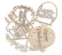 5Pcs Wooden Happy Birthday Cake Toppers for Cakes Birthday Party Decor | Rustic Brown Finish, Elegant Natural Look, Versatile Decorating Picks for Bakers, Homemade Cakes and Bakery Pickup