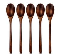 5Pcs Wooden Long Handled Soup Spoons, Table Serving Spoons Kitchen Utensil for Eating Mixing Stirring