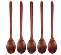 5PCS Wooden Spoon with Long Handle Soup Spoon for Barbecue Camping Party Home Kitchen (Large Lacquer Colour)