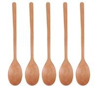 5PCS Wooden Spoon with Long Handle Soup Spoon for Barbecue Camping Party Home Kitchen (Wood Color)