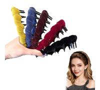 5Pcs Zig Zag Headbands for Women - Classic Velvet & Satin Wavy Hair Headband Non-Slip Teeth High Cranium Hair Hoop for Face Washing Makeup Hair Styling Accessory (#1)