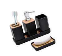 5Piece Bathroom Organizers Set Including Soap Dispenser Toothbrush Holder Tumblers Vanity Tray And Multipurpose Holders Bathroom Decors Set